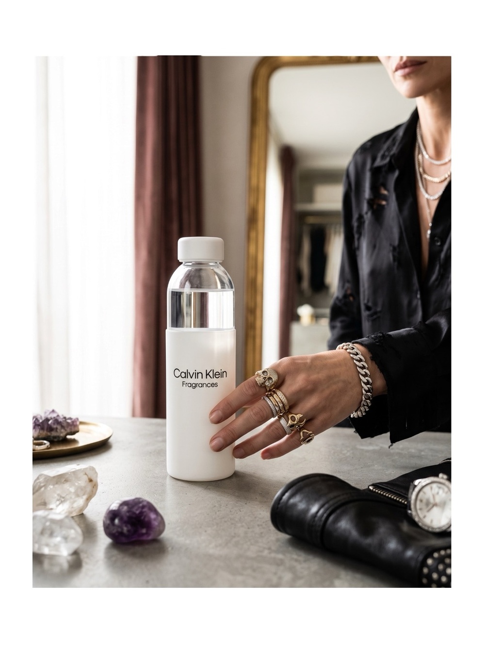 new Calvin Klein ⍟ Logo Reusable Water Bottle ⍟ Soft Sleeve Metal Stopper ⍟ CK ⍟